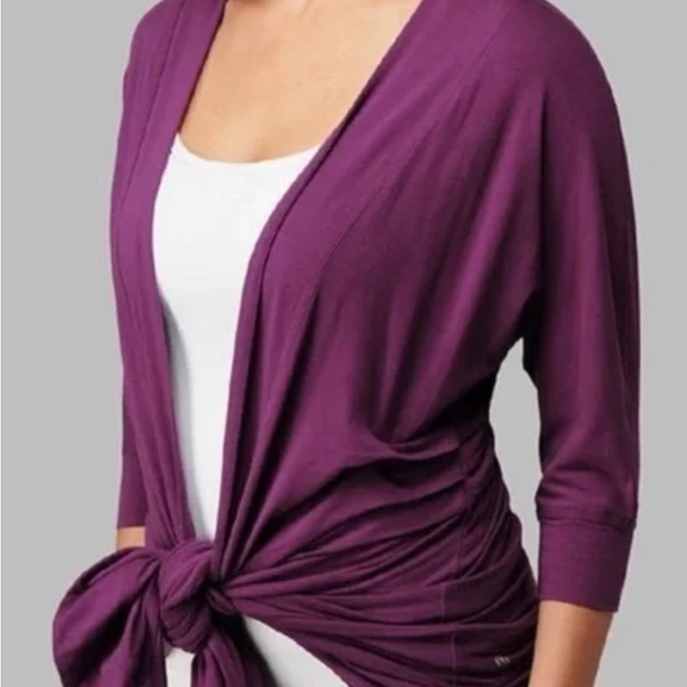 Lululemon VGUC beautiful Purple Open Front Cardigan, pleated sides, long front